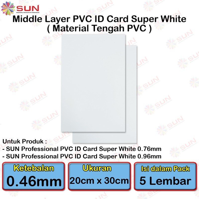 

JH8 PVC ID Card A4 PREMIUM - SUN Kertas PVC ID Card Super White 0.76/0.96, Silver/Platinum 0.76 (Isi