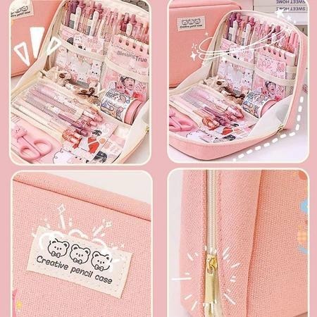 

JH8 LOOOOPY 12 Layer Super Large Capacity Pencil Case Kawaii Canvas Pencil Box Pen Pouch Organizer