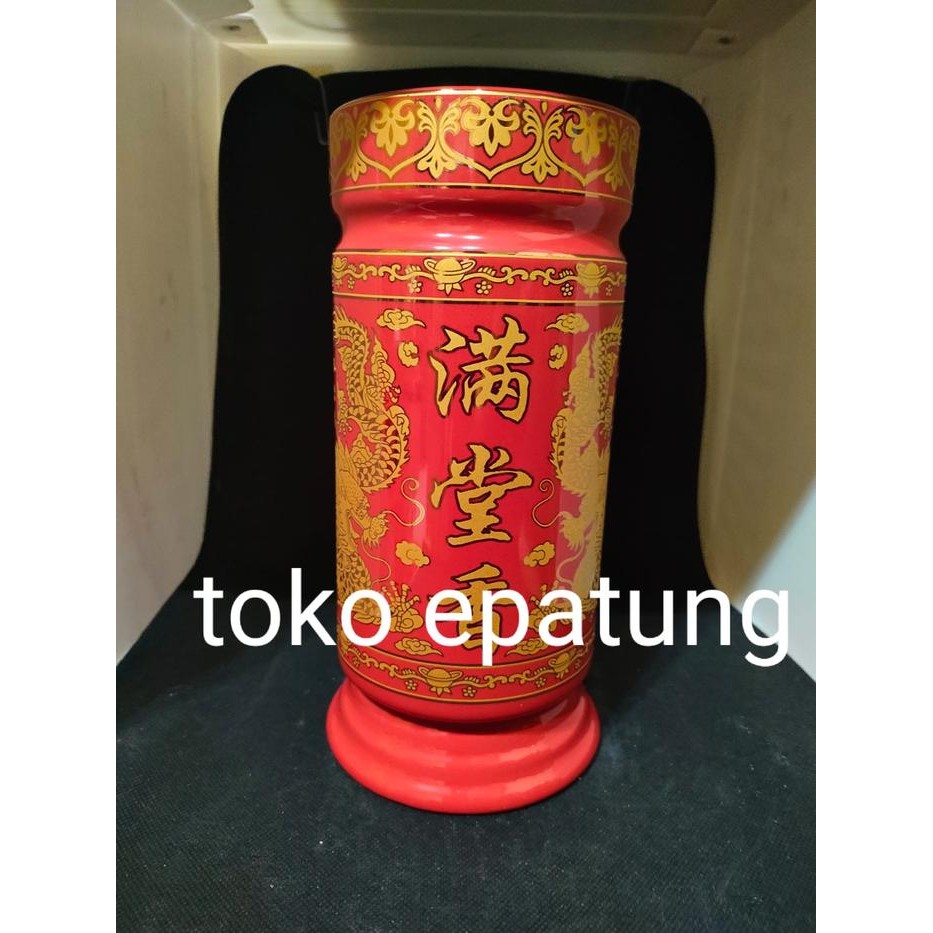 vas bunga / hio kong / tempat hio / pot / kaleng hio Merah 9 inch