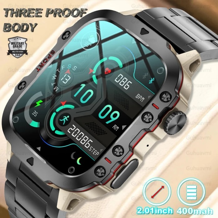 New Rugged Military Outdoor Men's Smartwatch Bluetooth Call Sport