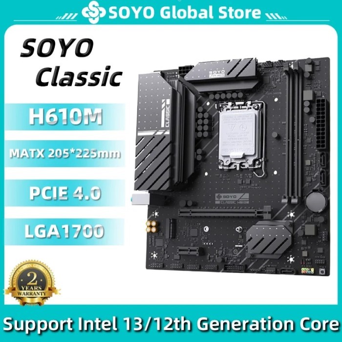 SOYO Classic H610M Motherboard USB3.2 M.2 PCIE4.0x16 LGA1700 Supports