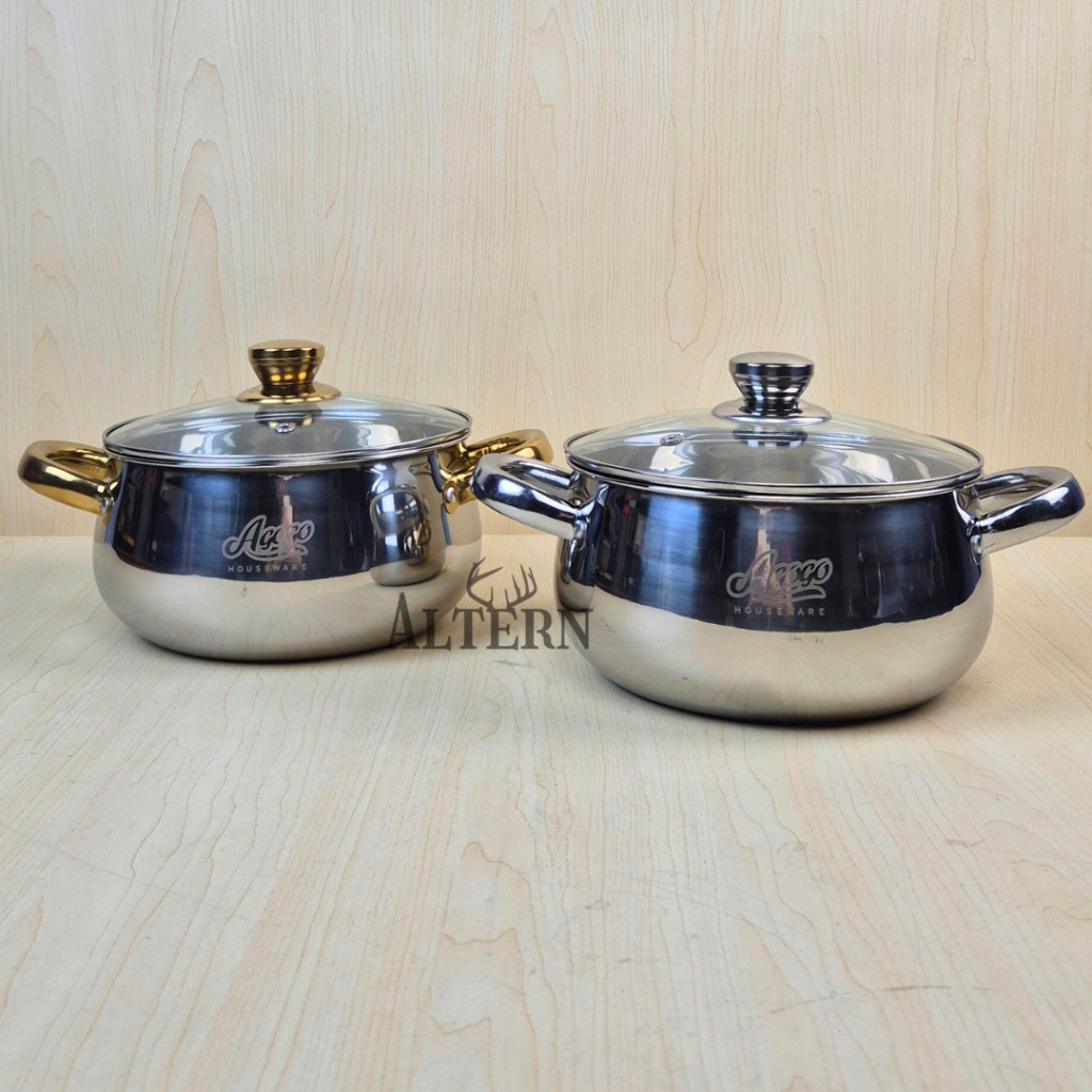 AGOGO Panci Sup Soup Pot Stainless Steel Diameter 20-24cm Silver & Gold
