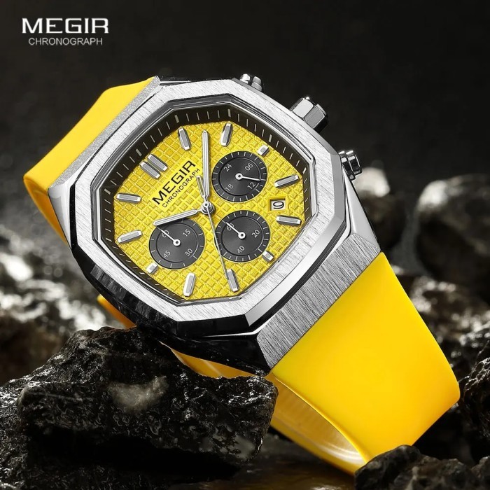 MEGIR Yellow Sport Watch Men Military Sport Chronograph Quartz