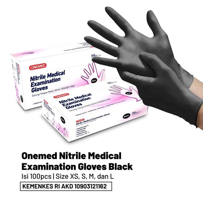 Onemed Sarung Tangan Nitrile Powder Free Black NItrile Gloves