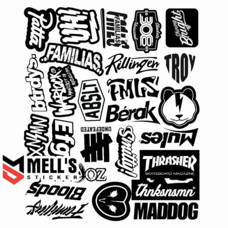 Sticker Aesthetic Hitam Putih Brand Distro Buat Helm Murah