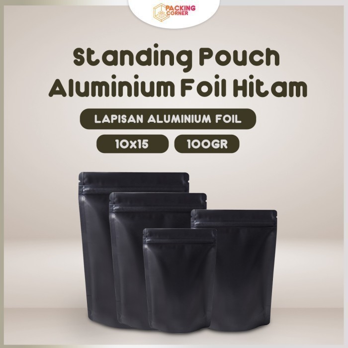 Standing Pouch Hitam 10 x 15 Zipper Kemasan Snack Kopi 50gr PREMIUM