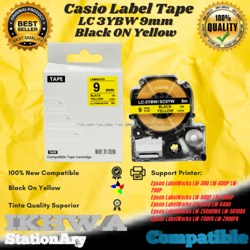 

Compatible Casio Label Tape 9mm Epson LC 3YBW Black On Yellow
