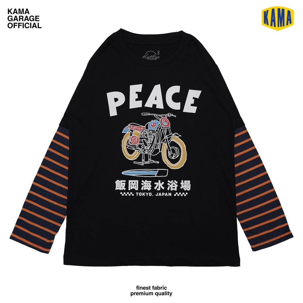 KAMA GARAGE Peace Motor - Baju Kaos Anak Lengan Panjang Unisex