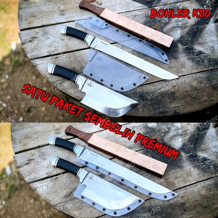 PREMIUM GOLOK SEMBELIH DAN GOLOK DAGING SET BOHLER K110 FREE STROPING