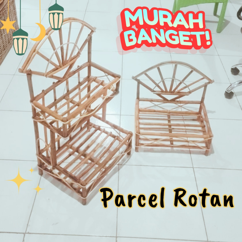 Terjangkau&Jaminan--Keranjang Parcel Rotan Hampers Lebaran Idul Fitri Model Bertingkat -good