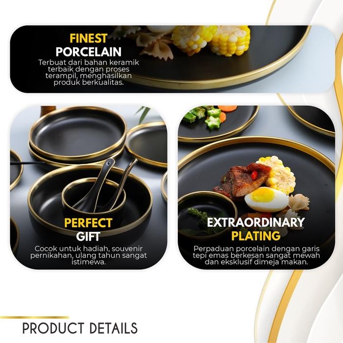 Piring Kerak Set Dinner Paket Piring Mangkok Makan Giran Emas