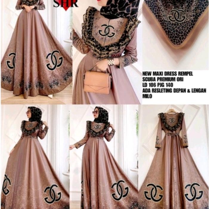 Ready  Gamis Rumbai GG scuba ori SHR Cokelat + Kerudung Muslim