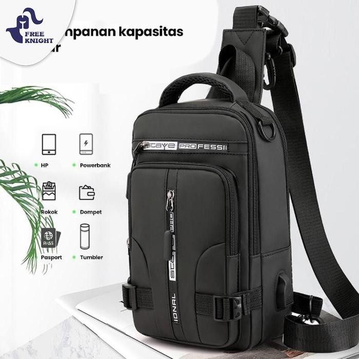 Freeknight Tas Selempang Pria Keren Multifungsi Waistbag Sport Usb Charge Slimbag Pria Fashion Tas