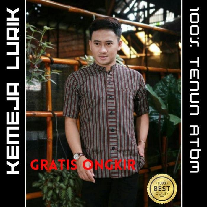 Kemeja Surjan Lurik Baju Adat Jawa Pria Lengan Pendek