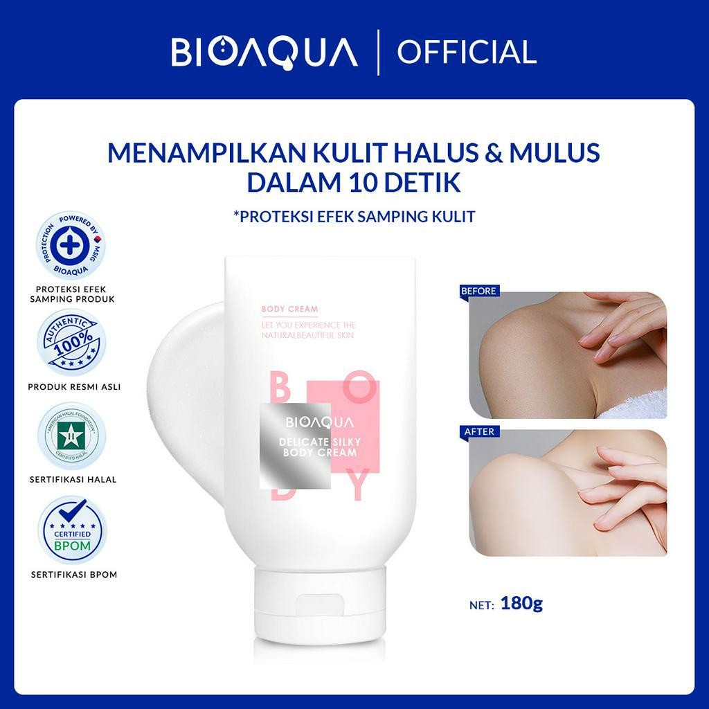 Ready selalu- BPOM BIOAQUA Delicate Silky Body Cream 180g cream pemutih wajah body lotion pemutih