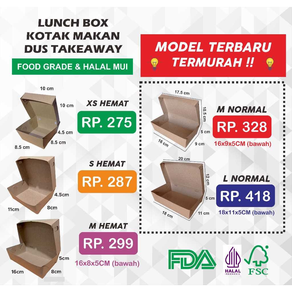 Lunch Box Paper - Small / Kotak Makan / Dus Nasi / Kotak Bungkus Nasi / Kotak Takeaway Ayam Goreng