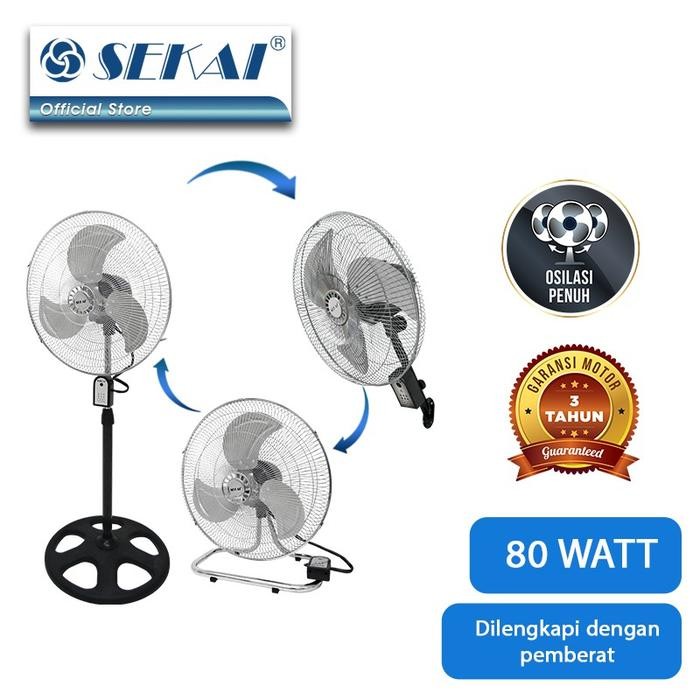 SEKAI STAND FAN/DESK FAN/WALL FAN 3IN1 REMOTE [18"] HSN1837RI - HITAM SILVER TERMURAH