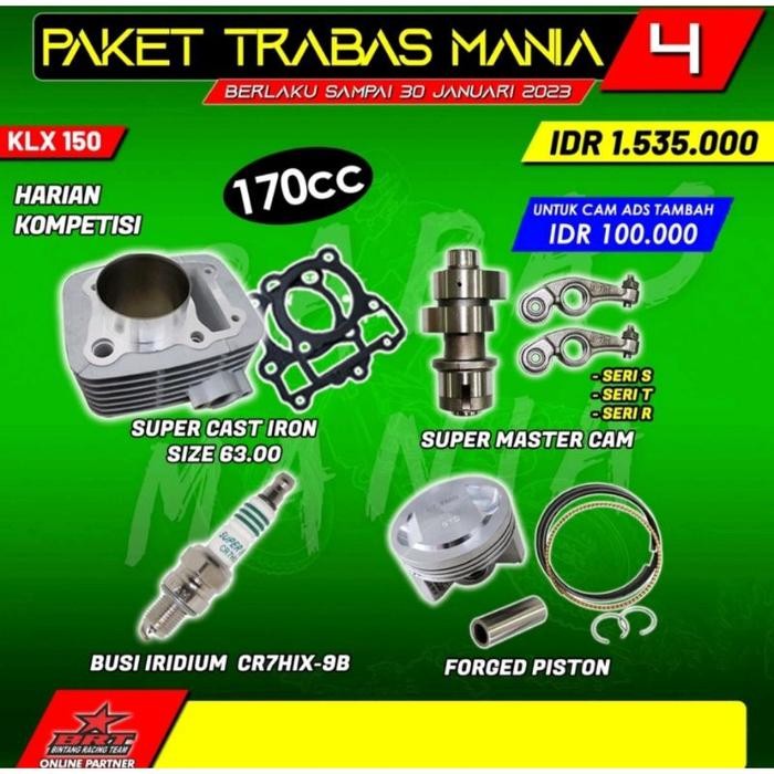 PAKET BORE UP TRABAS BRT KLX 150 Dtracker 150 Blok & Noken As Cam BRT KLX MANIA 4 170cc FREE BUSI