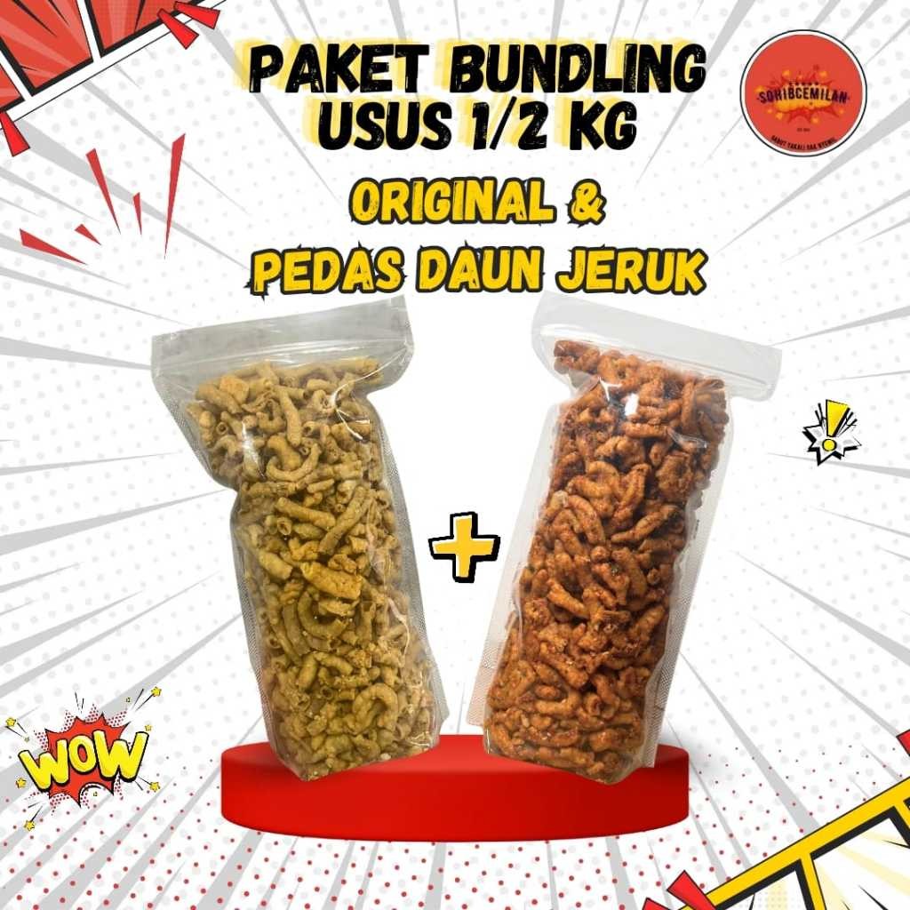 

PROMO!!! PAKET USUS AYAM CRISPY ORIGINAL 500GR DAN USUS AYAM CRISPY PEDAS DAUN JERUK 500GR