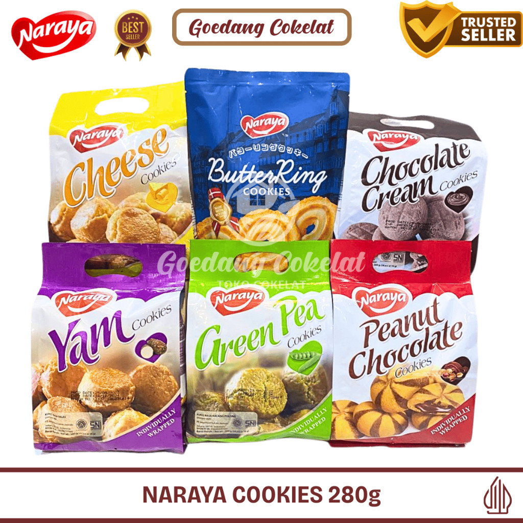

NARAYA COOKIES 280gr Rasa Green Pea Yam Cheese Chocolate Peanut Chocolate Cookies 280g Butter Ring