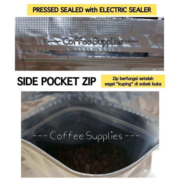 (Expert) FLAT BOTTOM 2000 2kg kopi 1000g 1kg BLACK HITAM kemasan coffee bag zip