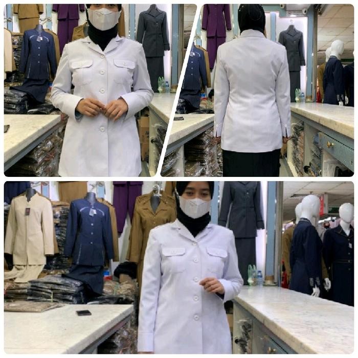 ASLI Stelan Baju Kerja Wanita Putih Hitam/ Baju Kerja Wanita Putih Kantong 2/ Baju Kerja Putih