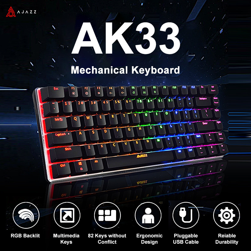 Ajazz Ak33 Rgb Gaming Mechanical Keyboard 82 Keys Ergonomic Compact Computer Wireless Keyboard For