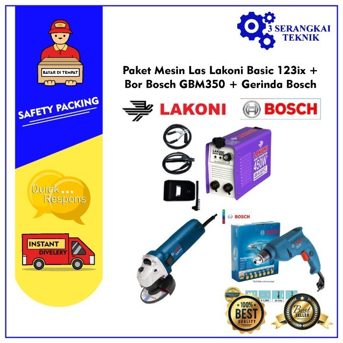 Sale Paket Mesin Las Lakoni Basic 123Ix + Bor Bosch Gbm350 + Gerinda Bosch