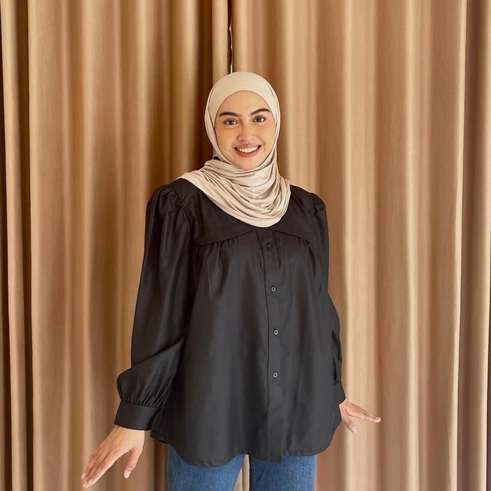By Lfaz Laudya Shirt Kemeja Kerja - Kuliah Katun Premium Wanita Balon Kerah Baju Atasan Casual