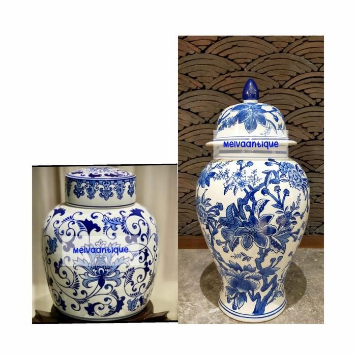 Terlaris 1 set Guci Keramik Biru Putih / Pajangan Keramik Biru Putih Antik