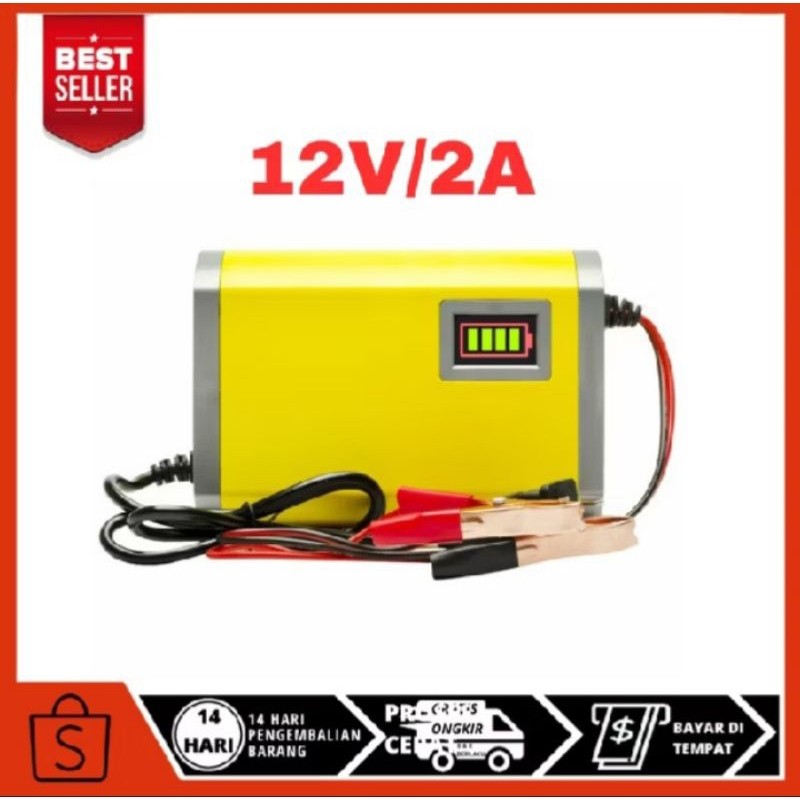 Alat Cas Aki 12V 2A Pertable Otomatis Charger Aki Motor Mobil
