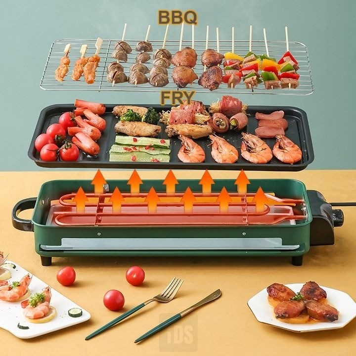 SHENAR Alat Panggang Elektrik Pemanggang Listrik Elektrik BBQ Grill 2 In 1 Grill Bbq Hotpot Elektrik