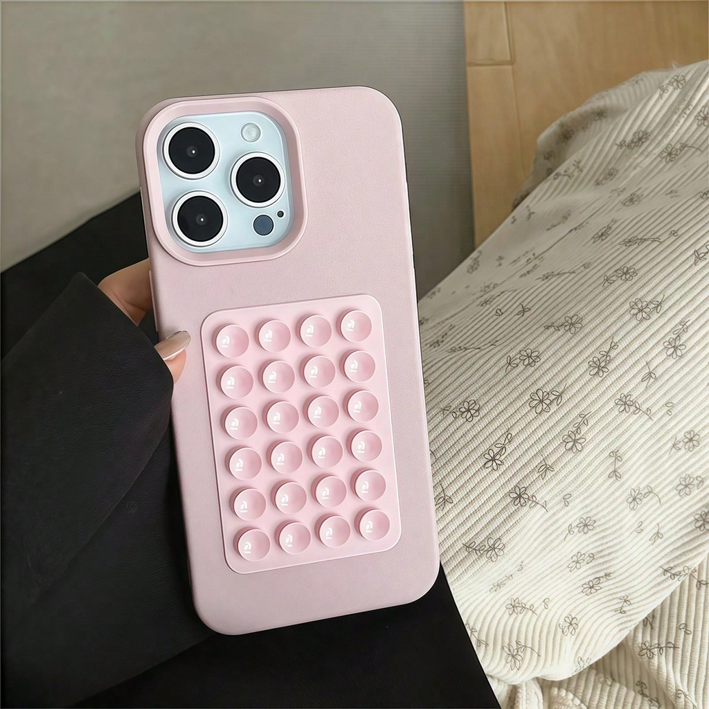 3D Suction Cup Stand Litchi Pattern Phone Case For Iphone 16 15 Pro Max Plus 16E 14 13 12 11 Pro Max