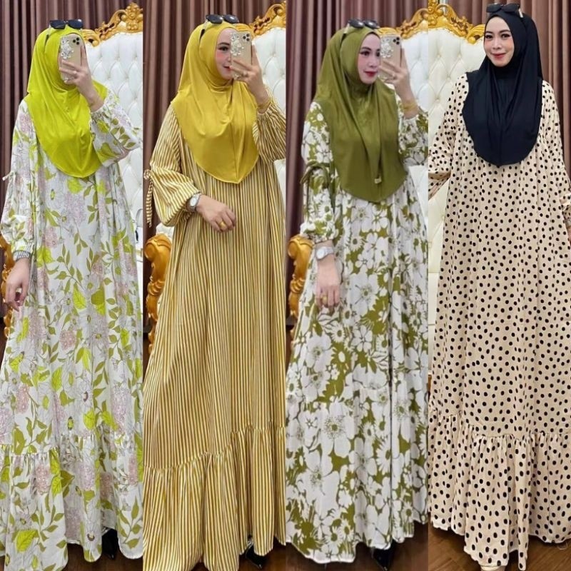 Pusat Klamby - Lavanya Dres Set Hijab Bergo Jersey Gamis Rayon Plus Hijab Terbaru Gamis Muslimah
