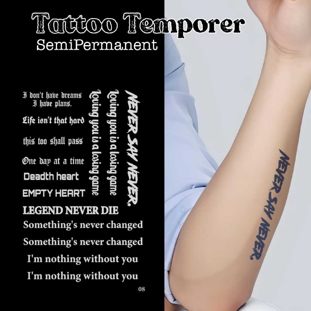 Glamourgemss Tato Temporer Semi Permanen Stiker Tato Motif Tulisan Galeristorage