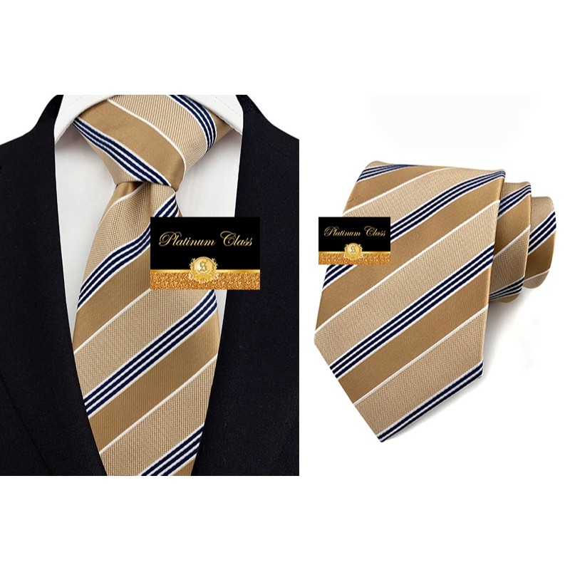 Makmur_55 Dasi Coklat Muda Susu Kombinasi Garis Platinum Class