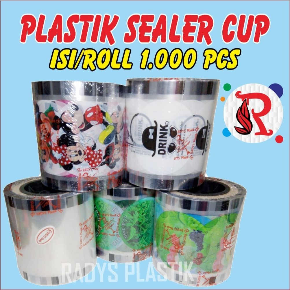 Glamourgemss  Plastik Lid Cup Isi 1000Cup Sealler Cup Motif Buah Kartun Polos Isi 1000Pcs