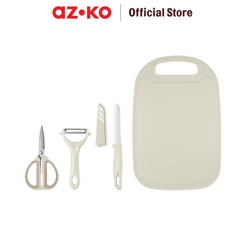 AZKO Kris Set 4 Pcs Pisau Dapur Dengan Talenan - Putih Knife And Cutting Board Set Cooking Knife Set