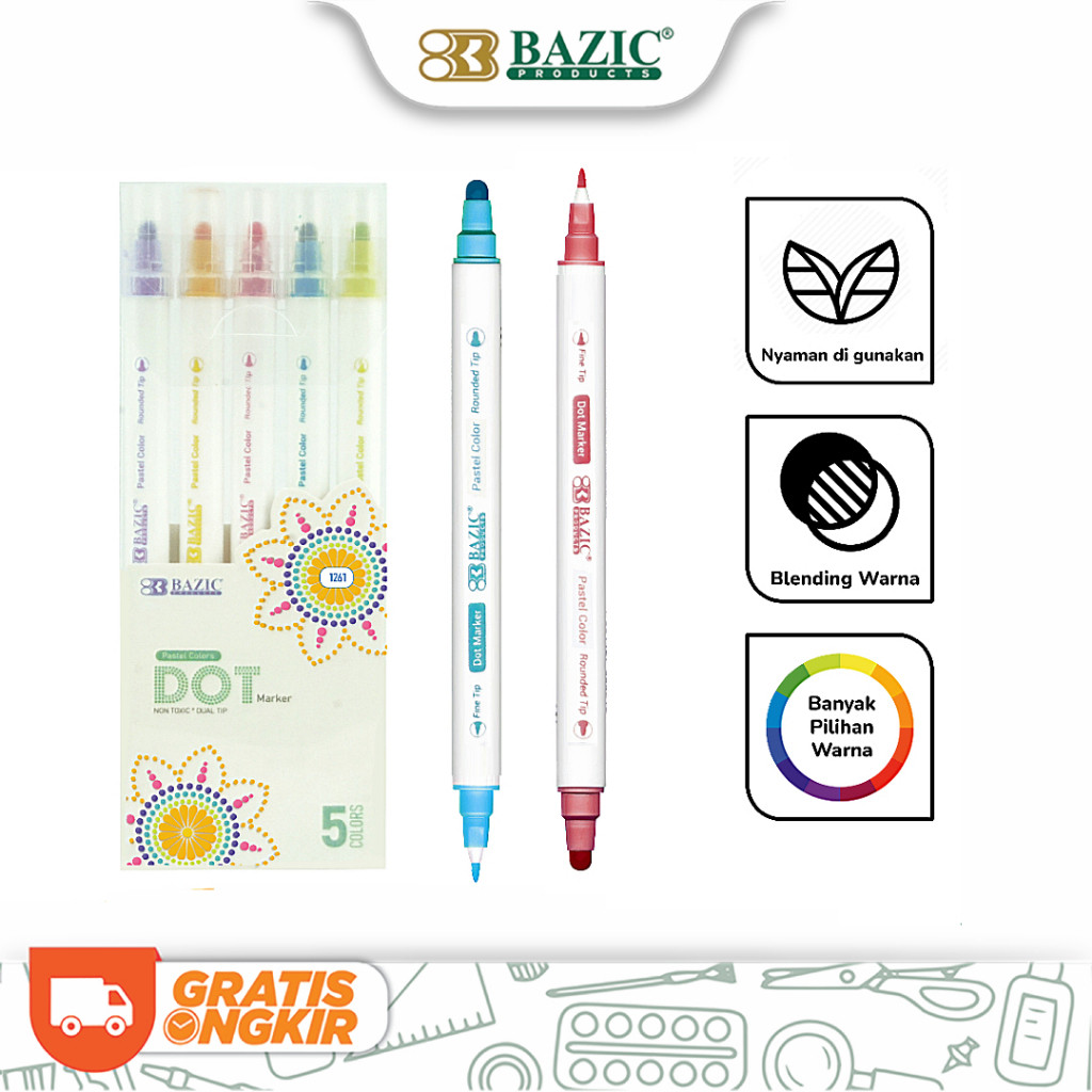 

Bazic Dot Marker 5 Pastel Colors - Spidol Warna Pastel