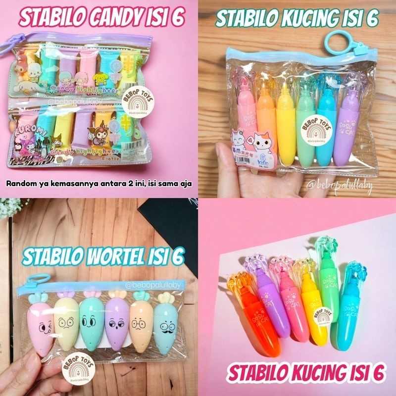 

(DAPET 6PCS) STABILO SANRIO CANDY PERMEN WORTEL CARROT KUCING KUROMI DAN Mini UNICORN CANDY PERMEN