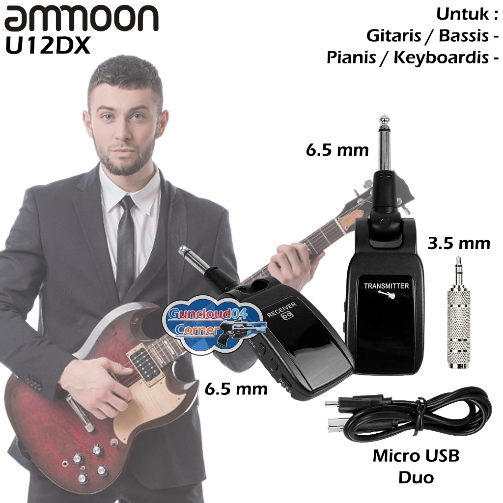 Ammoon UHF U12DX A8 Wireless Guitar Gitar Bass Gitarlele Ukulele Piano Keyboard Transmitter Rece Sy