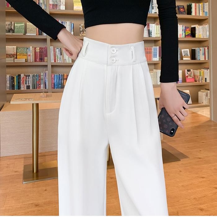 Cod Putih Celana Kulot Wanita Highwaist Kekinian Ala Korea Basic / Karet Culotte Panjang Premium