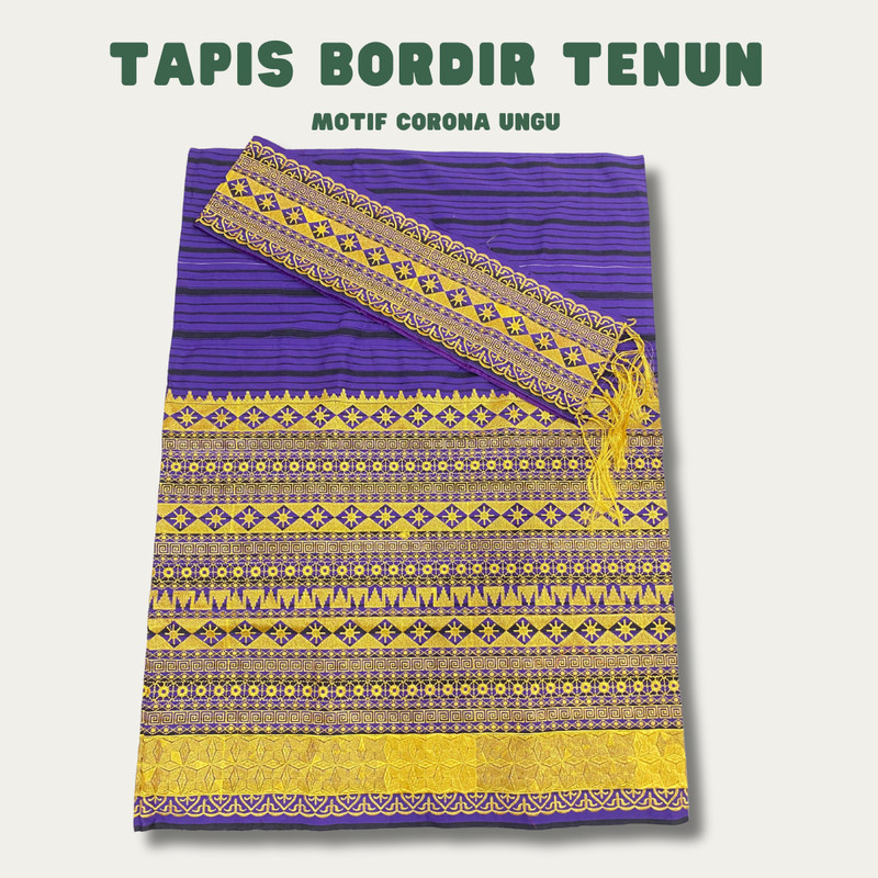 Kain Tapis bordir lampung bahan tenun 3 tingkat - Motif Corona Ungu