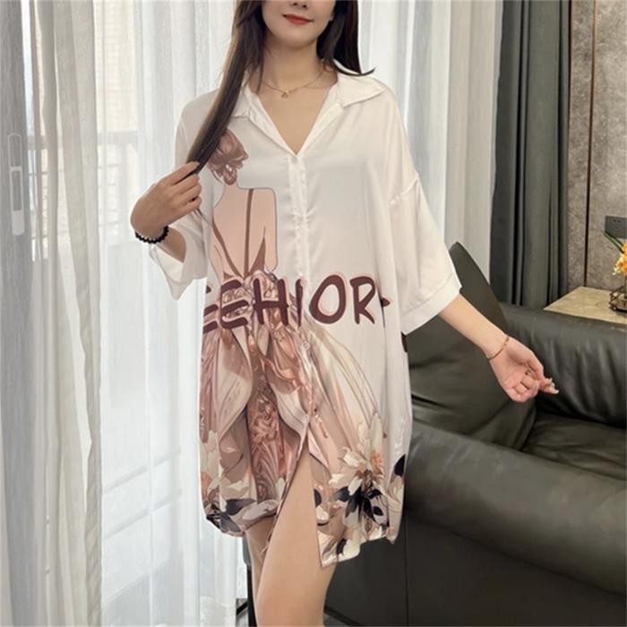 New 2025 Baju Tidur Sutra Es Seksi Lengan Pendek Baru Baju Tidur Wanita Pakaian Rumah Gaun Piyama