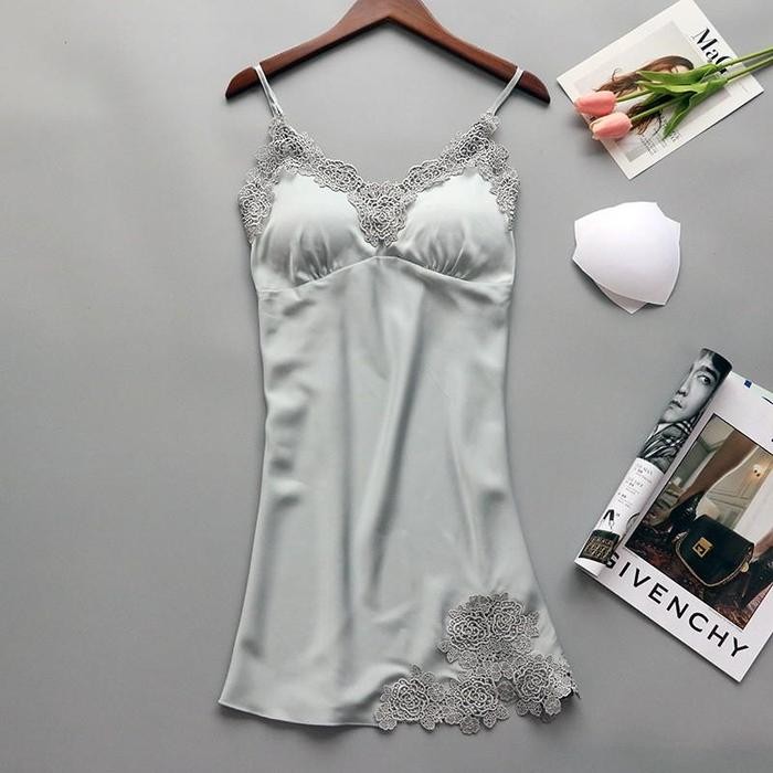 Terbaru [Gli][Best Seller] Dress Piyama Set Baju Tidur Wanita Satin Polos Panjang Lingerie 1053