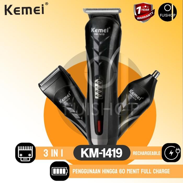 PREMIUM KM-1419 Mesin Cukur Kemei Clipper 3 in1 Alat Cukur Rambut Charger 1419