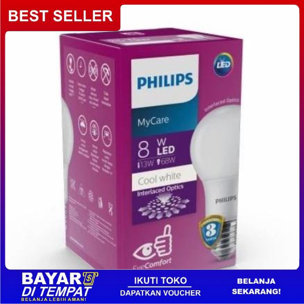 FREE ONGKIR PHILIPS LED BULB 8W 4000K (SEMI PUTIH) BISA COD
