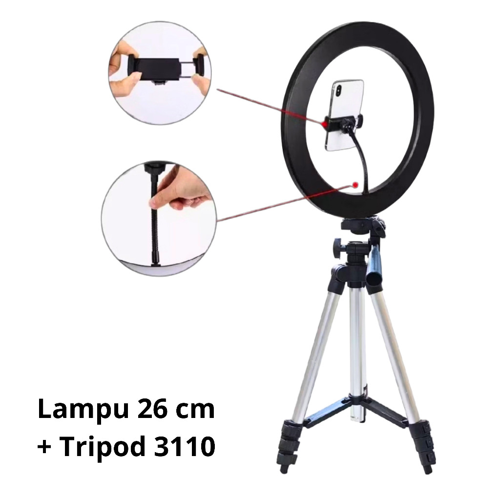 RINGLIGHT 26CM + TRIPOD 3110 SELFIE MAKE UP LIVE
