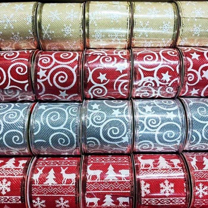 

langsung order saja] Pita Natal Snowflake Rusa Spiral Pita Hiasan Kado Natal Pita Besar Dekorasi