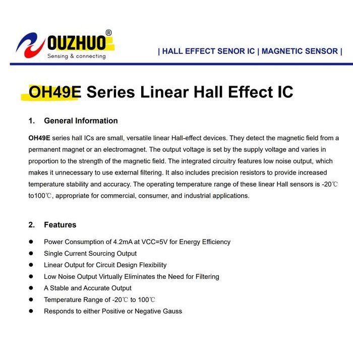 JTTOP" OH49E SS49E HALL SENSOR HALL EFFECT SENSOR 49E HALL ELEMENT